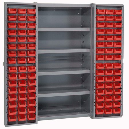 GLOBAL INDUSTRIAL Bin Cabinet with 96 Red Bins, 38x24x72 662152RD